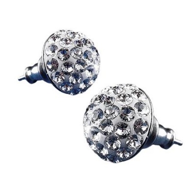 Fülbevaló, félgömb, natúr fehér SWAROVSKI® kristállyal, 10mm, ART CRYSTELLA®