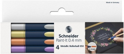 Metálfényű rollertoll készlet, 0,4 mm, SCHNEIDER "Paint-It 050" 4 különböző szín